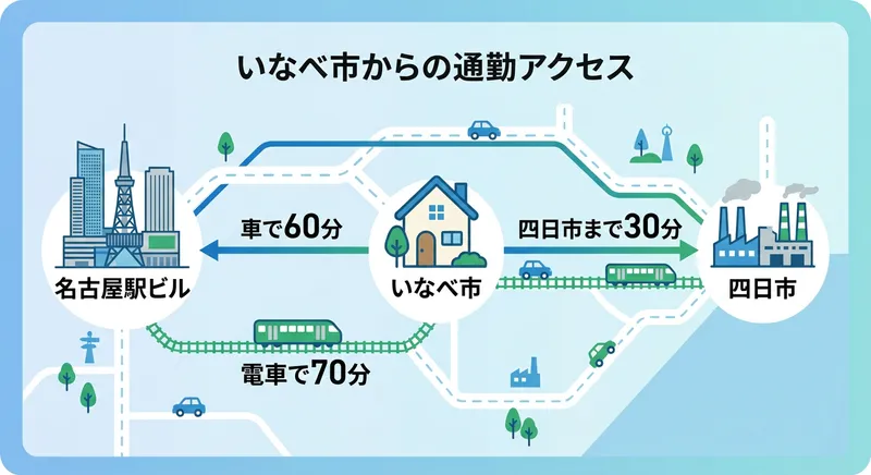 いなべ市から名古屋・四日市への通勤アクセス図解