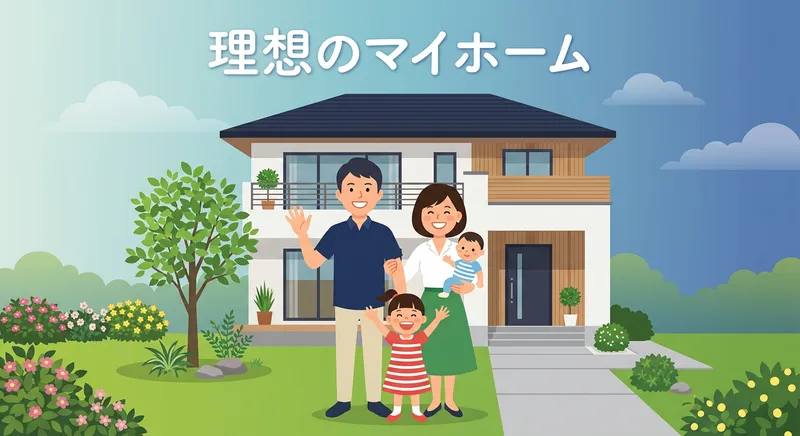 いなべ市で注文住宅を建てる家族のイラスト