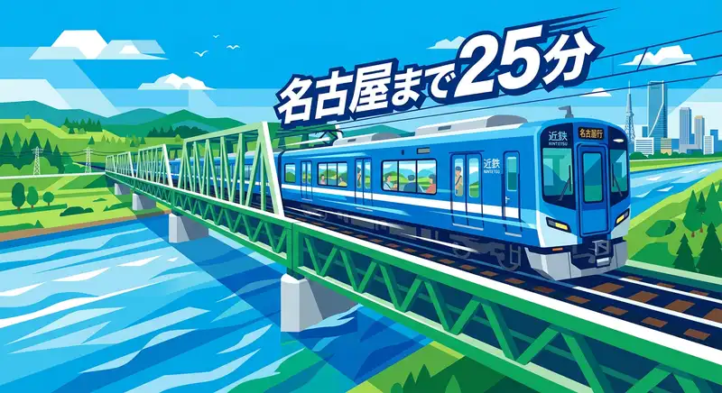 近鉄急行で名古屋まで25分の通勤イメージ