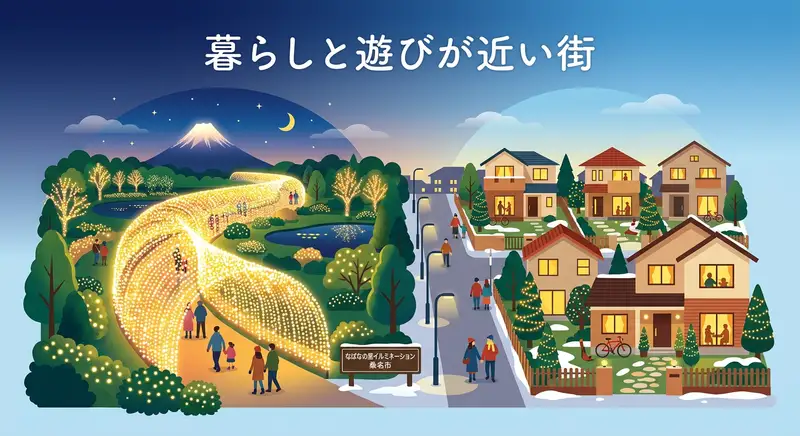 桑名市のなばなの里と住宅街