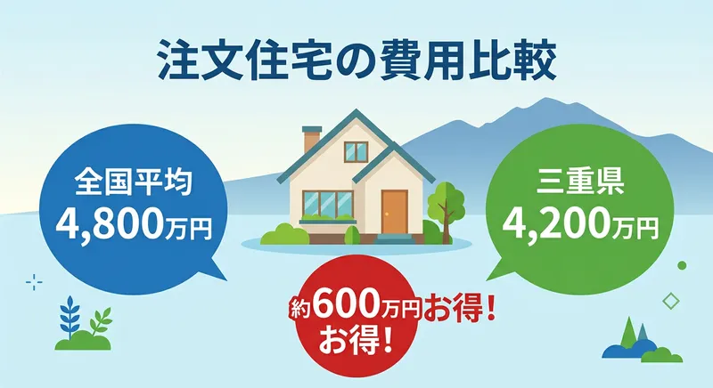 三重県と全国の注文住宅費用比較イメージ