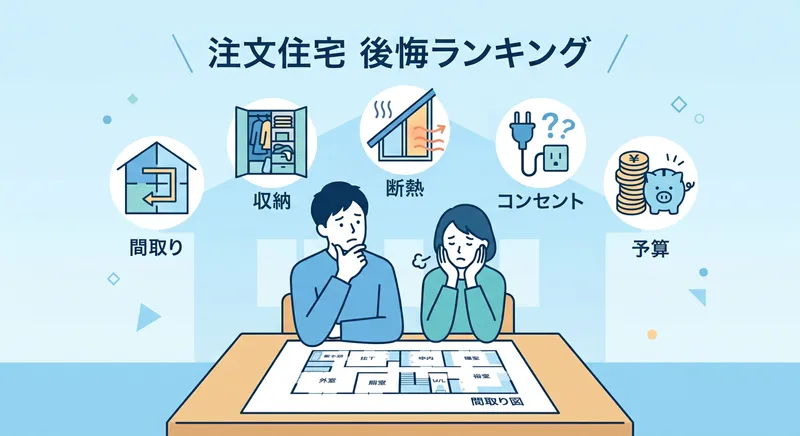 注文住宅の後悔ポイントに悩む夫婦のイラスト