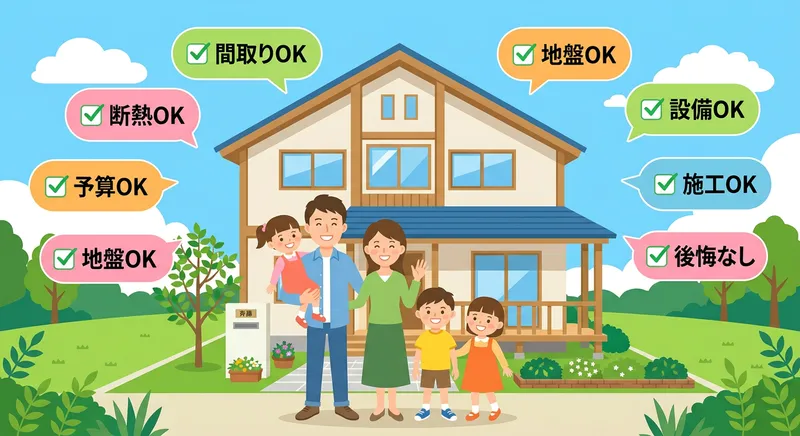 後悔しない家づくりの成功イメージのイラスト