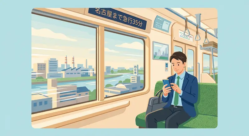 近鉄急行で名古屋まで35分の通勤イメージ