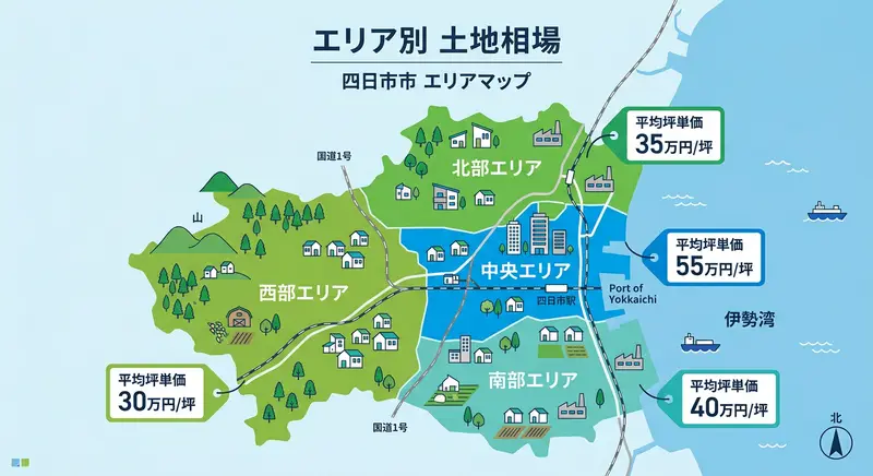 四日市市のエリア別土地相場マップ